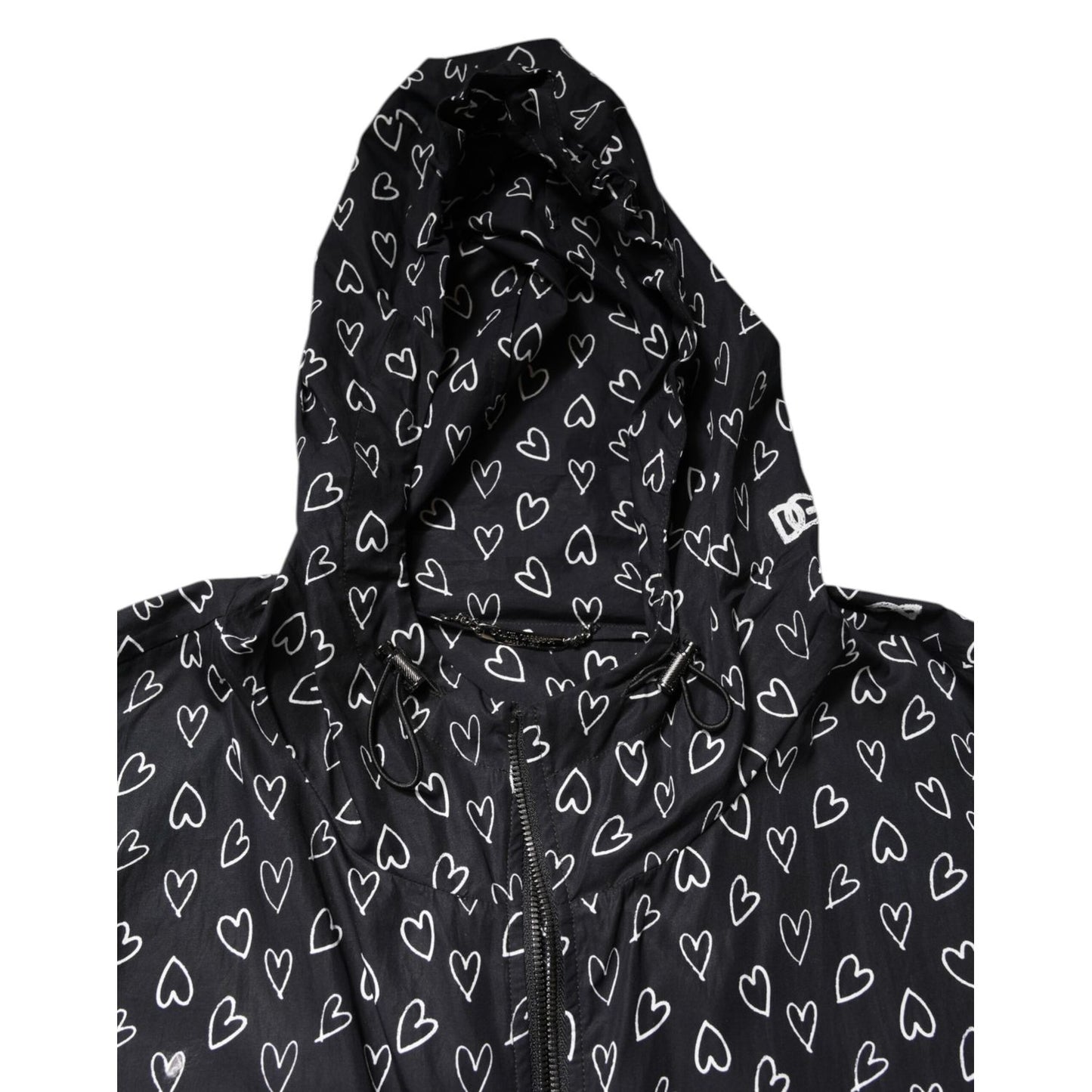 Dolce & Gabbana Black Heart Print Hooded Windbreaker Jacket Dolce & Gabbana