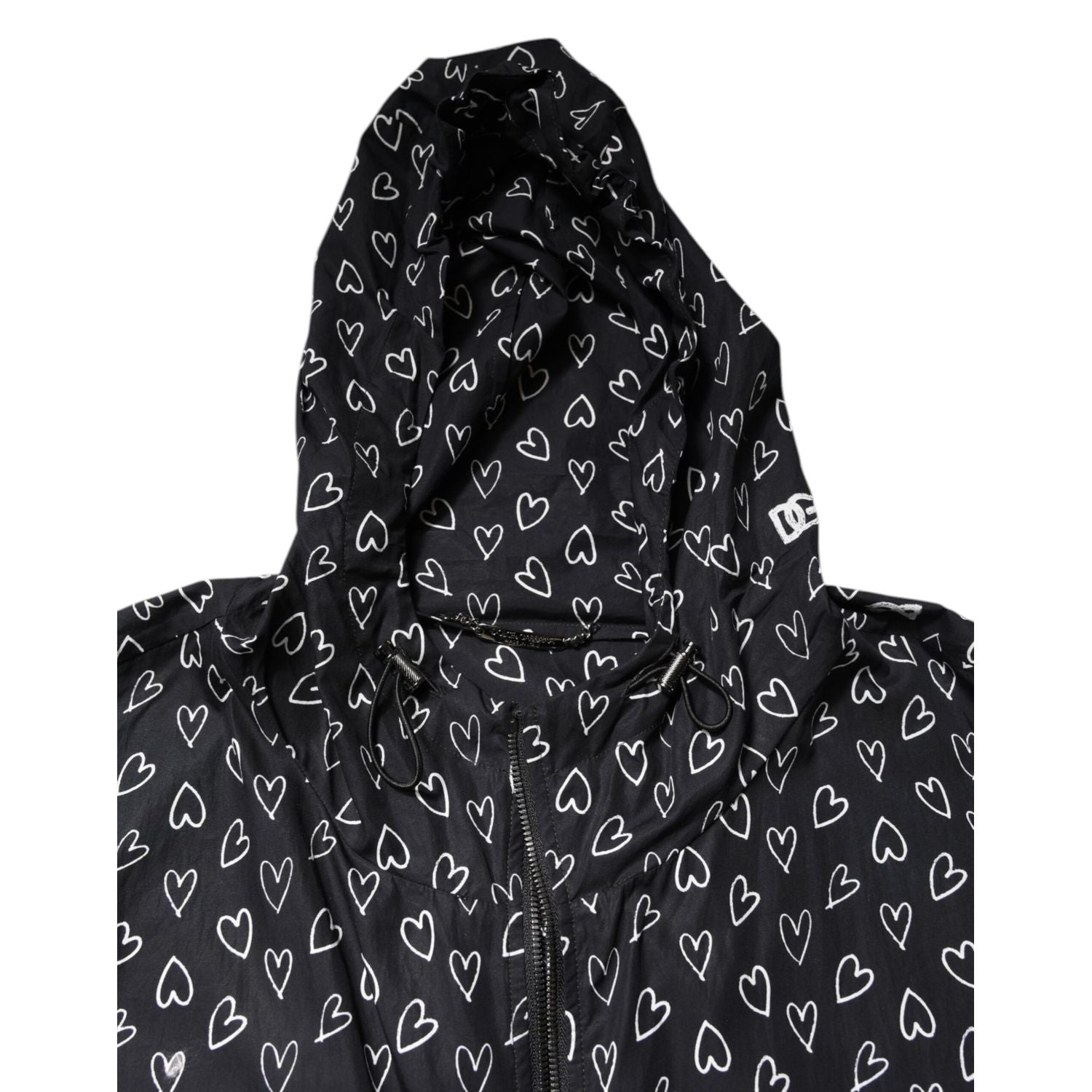 Dolce & Gabbana Black Heart Print Hooded Windbreaker Jacket
