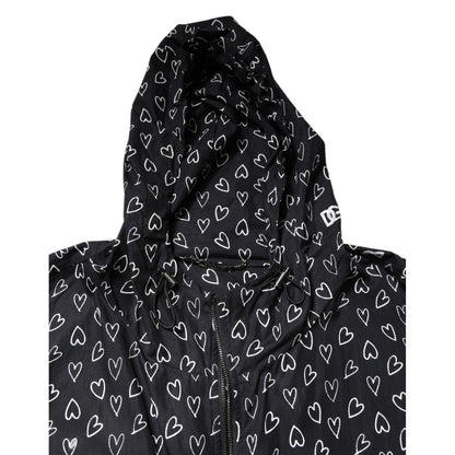 Dolce & Gabbana Black Heart Print Hooded Windbreaker Jacket Dolce & Gabbana