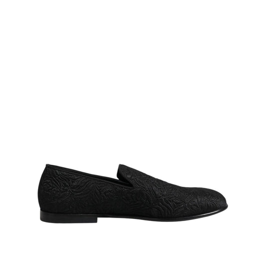 Dolce & Gabbana Black Jacquard Slip On Loafers Formal Shoes Dolce & Gabbana