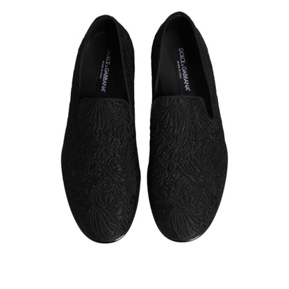 Dolce & Gabbana Black Jacquard Slip On Loafers Formal Shoes Dolce & Gabbana