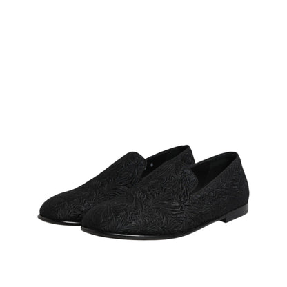 Dolce & Gabbana Black Jacquard Slip On Loafers Formal Shoes Dolce & Gabbana