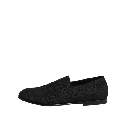 Dolce & Gabbana Black Jacquard Slip On Loafers Formal Shoes Dolce & Gabbana
