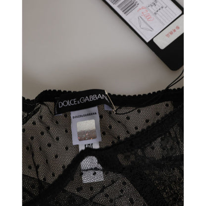Dolce & Gabbana Black Lace Polka Dot Mesh High Waist Underwear