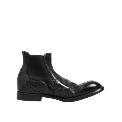 Dolce & Gabbana Black Leather Ankle Boots Slip On Shoes Dolce & Gabbana