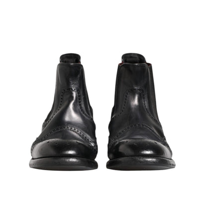 Dolce & Gabbana Black Leather Ankle Boots Slip On Shoes Dolce & Gabbana