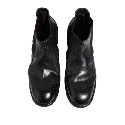 Dolce & Gabbana Black Leather Ankle Boots Slip On Shoes Dolce & Gabbana