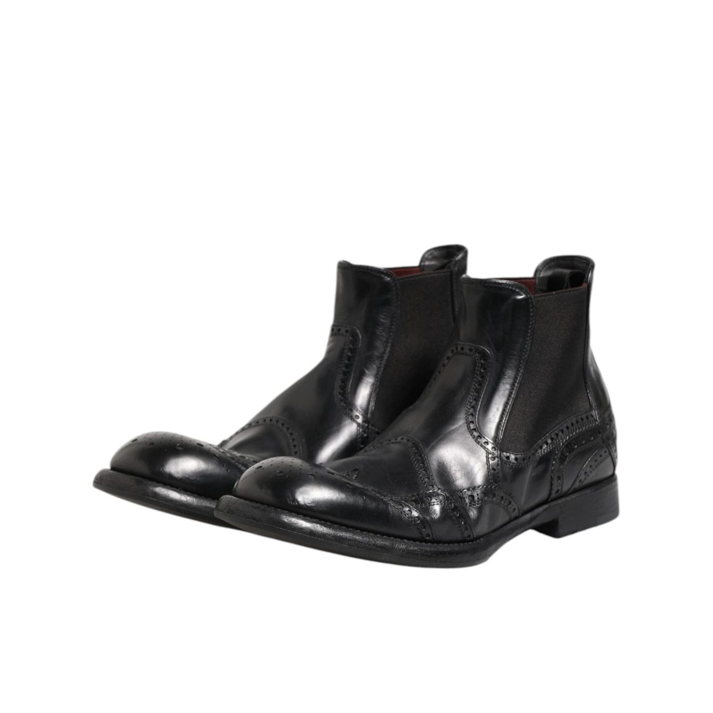 Dolce & Gabbana Black Leather Ankle Boots Slip On Shoes Dolce & Gabbana