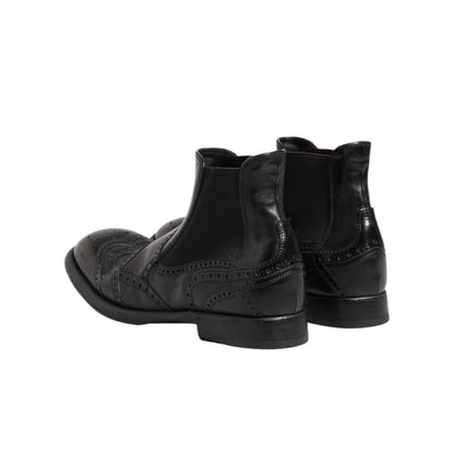 Dolce & Gabbana Black Leather Ankle Boots Slip On Shoes Dolce & Gabbana