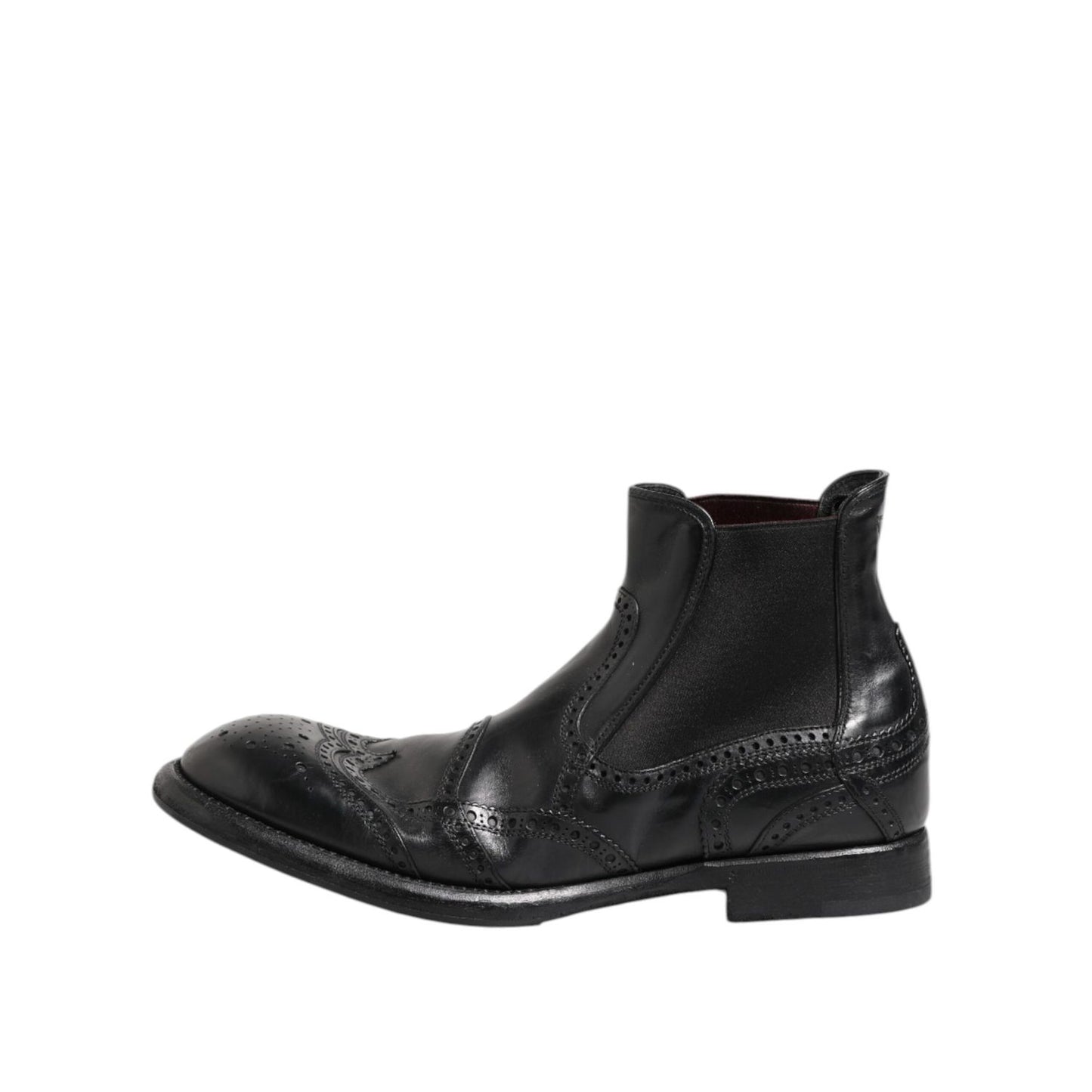 Dolce & Gabbana Black Leather Ankle Boots Slip On Shoes Dolce & Gabbana