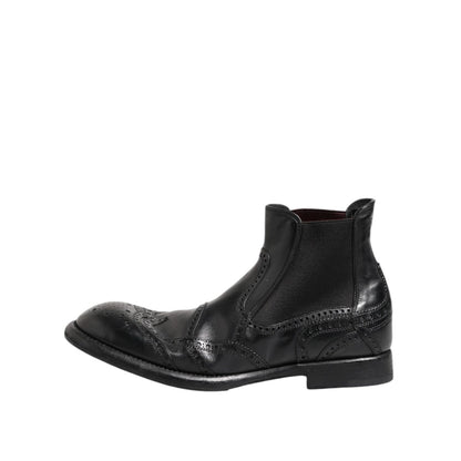Dolce & Gabbana Black Leather Ankle Boots Slip On Shoes Dolce & Gabbana