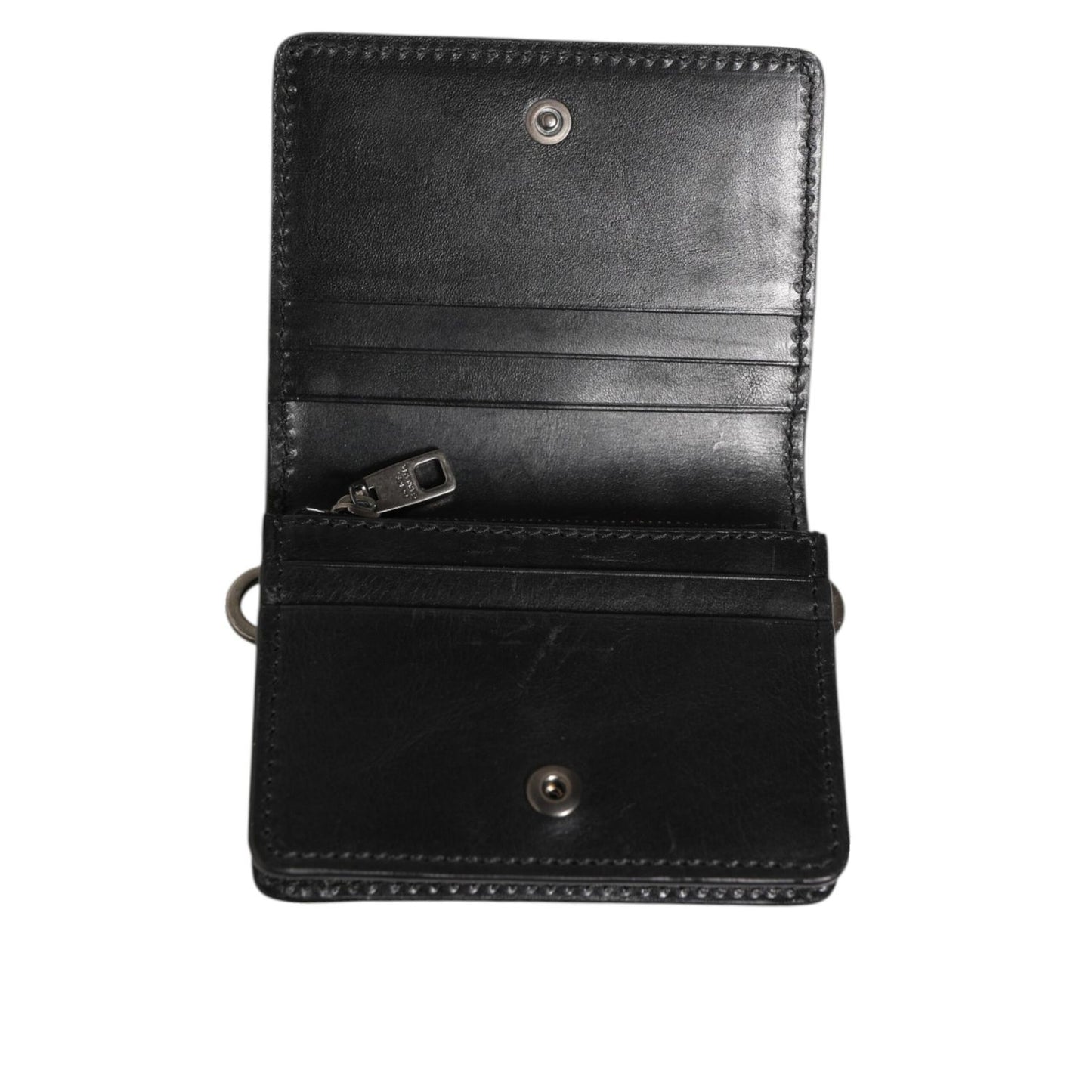 Dolce & Gabbana Black Leather Bifold Card Holder Mens Coin Purse Key Clip Wallet