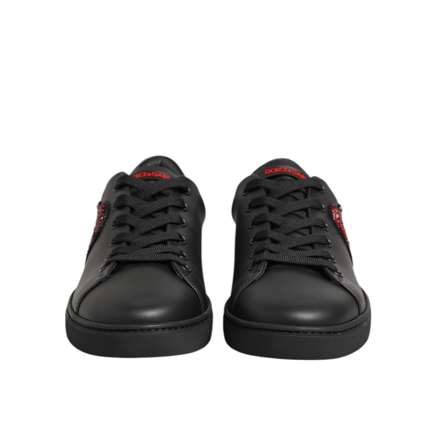 Dolce & Gabbana Black Leather Crystal Heart Low Top Sneakers  Shoes