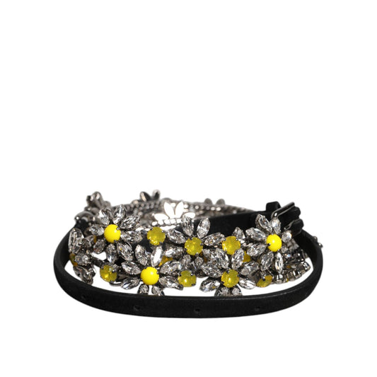 Dolce & Gabbana Black Leather Daisy Crystal Embellish Waist Belt Dolce & Gabbana