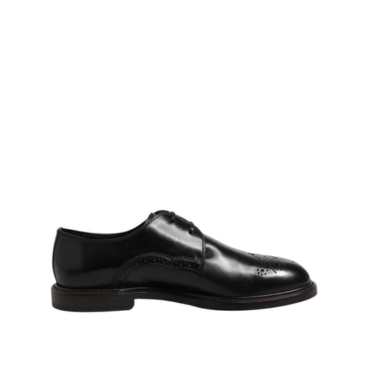 Dolce & Gabbana Black Leather Derby Wingtip Formal Shoes Dolce & Gabbana
