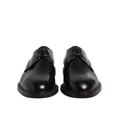 Dolce & Gabbana Black Leather Derby Wingtip Formal Shoes Dolce & Gabbana