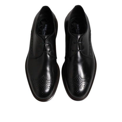 Dolce & Gabbana Black Leather Derby Wingtip Formal Shoes Dolce & Gabbana