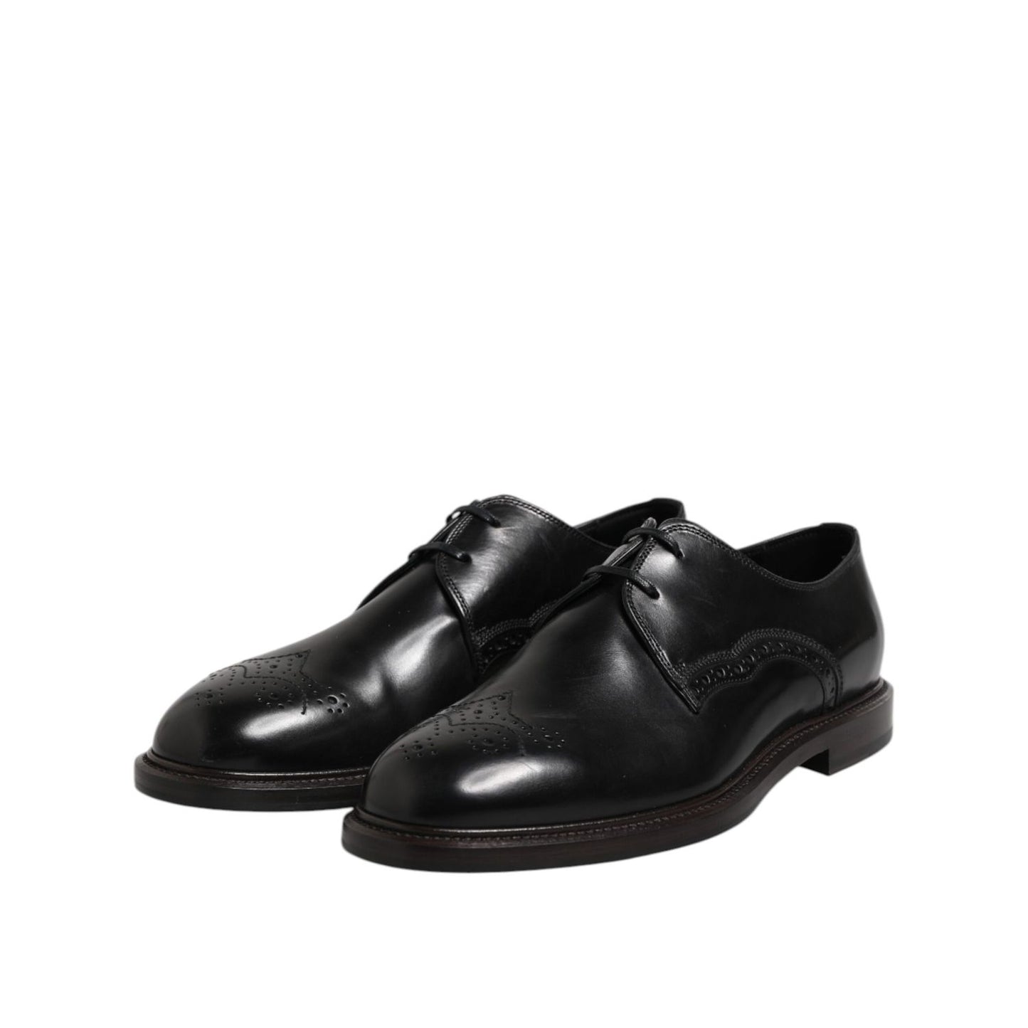 Dolce & Gabbana Black Leather Derby Wingtip Formal Shoes Dolce & Gabbana