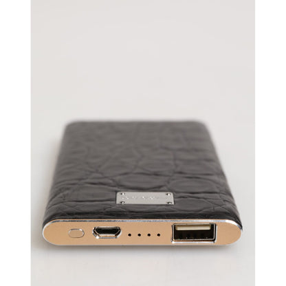 Dolce & Gabbana Black Leather Exotic Skin 3000mAh Power Bank Charger USB