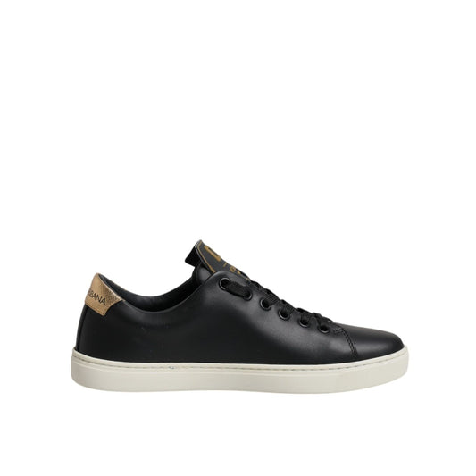 Dolce & Gabbana Black Leather Gold Red Heart Sneakers Shoes Dolce & Gabbana