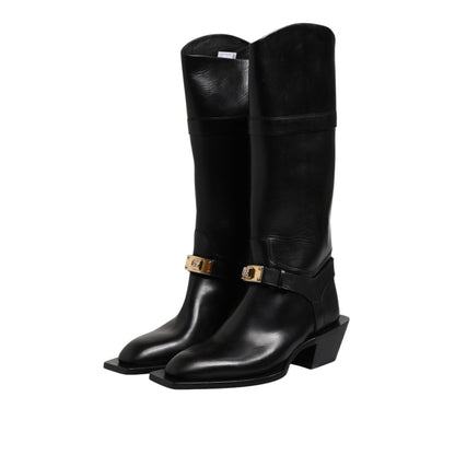 Dolce & Gabbana Black Leather High Boots Flats Shoes Dolce & Gabbana
