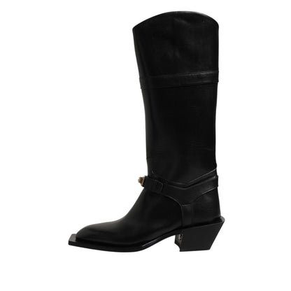 Dolce & Gabbana Black Leather High Boots Flats Shoes Dolce & Gabbana