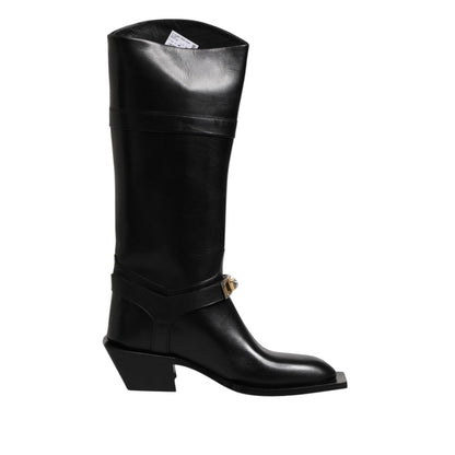 Dolce & Gabbana Black Leather High Boots Flats Shoes Dolce & Gabbana