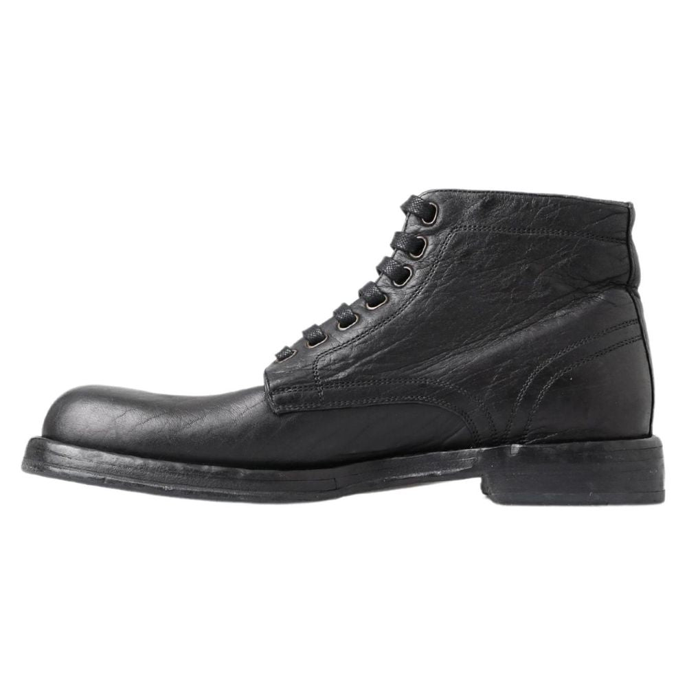 Dolce & Gabbana Black Leather Lace-Up Boots Dolce & Gabbana