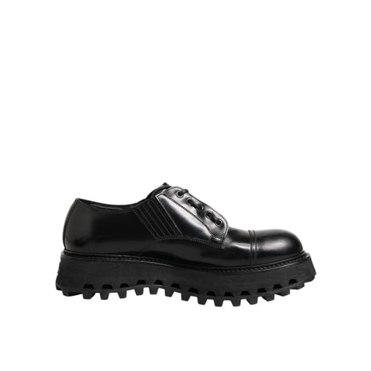Dolce & Gabbana Black Leather Lace Up Derby Men Dress Shoes