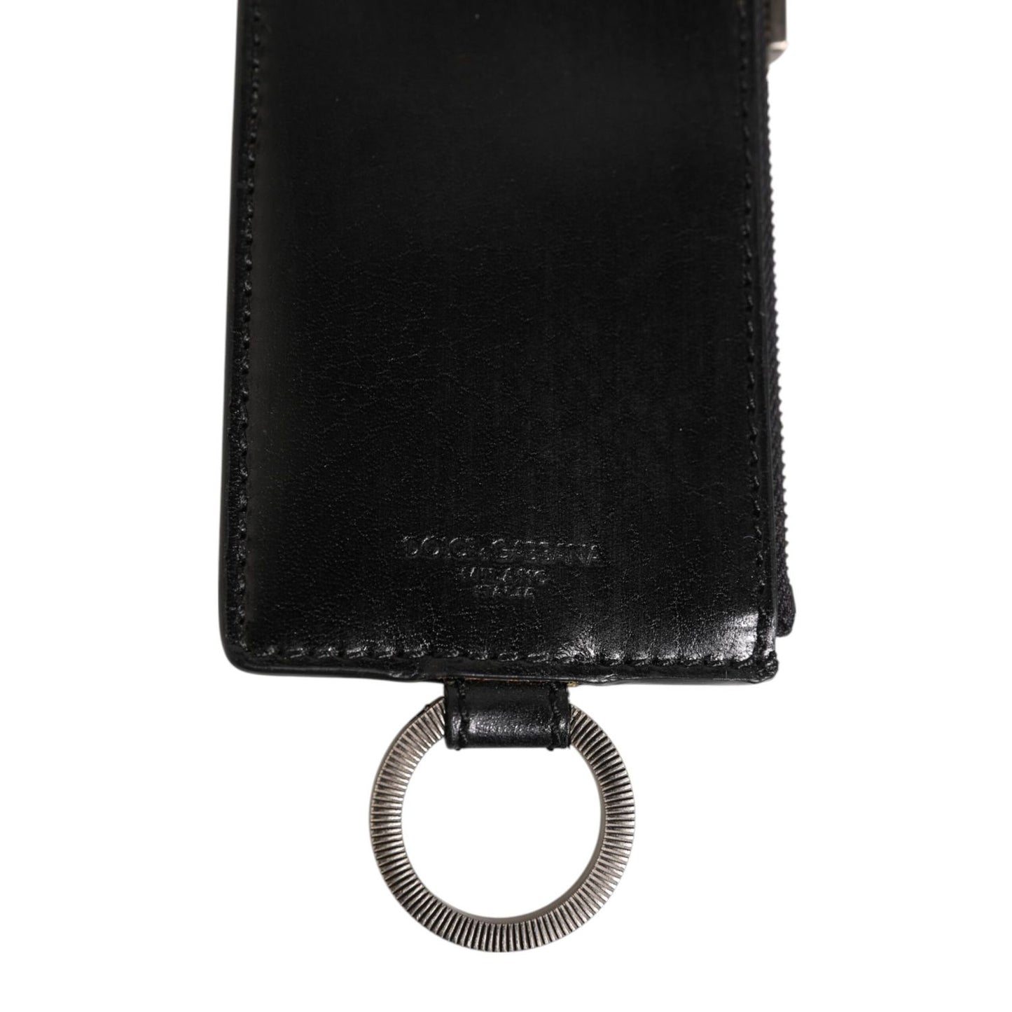 Dolce & Gabbana Black Leather Logo Embossed Lanyard Card Holde Wallet