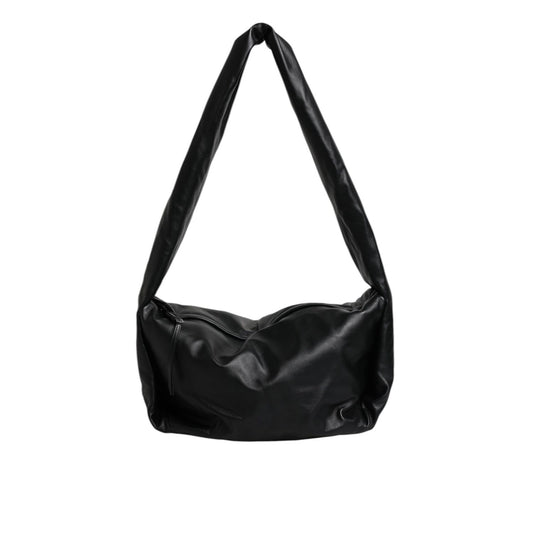 Dolce & Gabbana Black Leather Logo Plaque Shoulder Bag