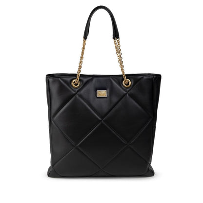 Dolce & Gabbana Black Leather Matelassé Tote Bag
