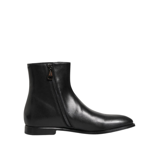 Dolce & Gabbana Black Leather Mid Calf Men Boots Shoes Dolce & Gabbana