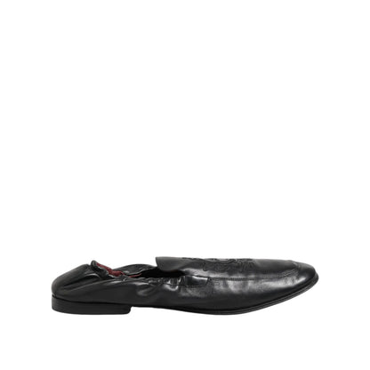 Dolce & Gabbana Black Leather Slip On Men Flat Loafers Shoes Dolce & Gabbana