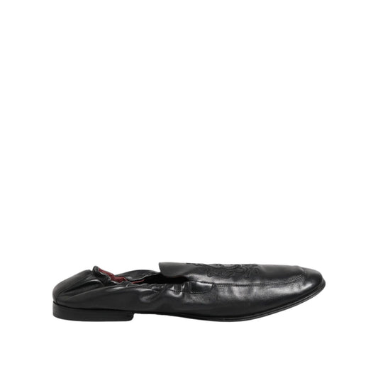 Dolce & Gabbana Black Leather Slip On Men Flat Loafers Shoes Dolce & Gabbana