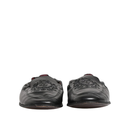 Dolce & Gabbana Black Leather Slip On Men Flat Loafers Shoes Dolce & Gabbana