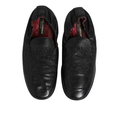 Dolce & Gabbana Black Leather Slip On Men Flat Loafers Shoes Dolce & Gabbana