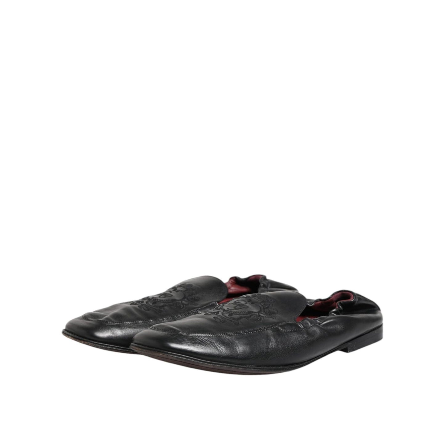 Dolce & Gabbana Black Leather Slip On Men Flat Loafers Shoes Dolce & Gabbana