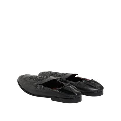 Dolce & Gabbana Black Leather Slip On Men Flat Loafers Shoes Dolce & Gabbana