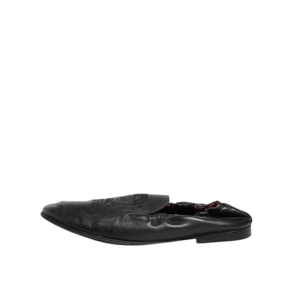 Dolce & Gabbana Black Leather Slip On Men Flat Loafers Shoes Dolce & Gabbana