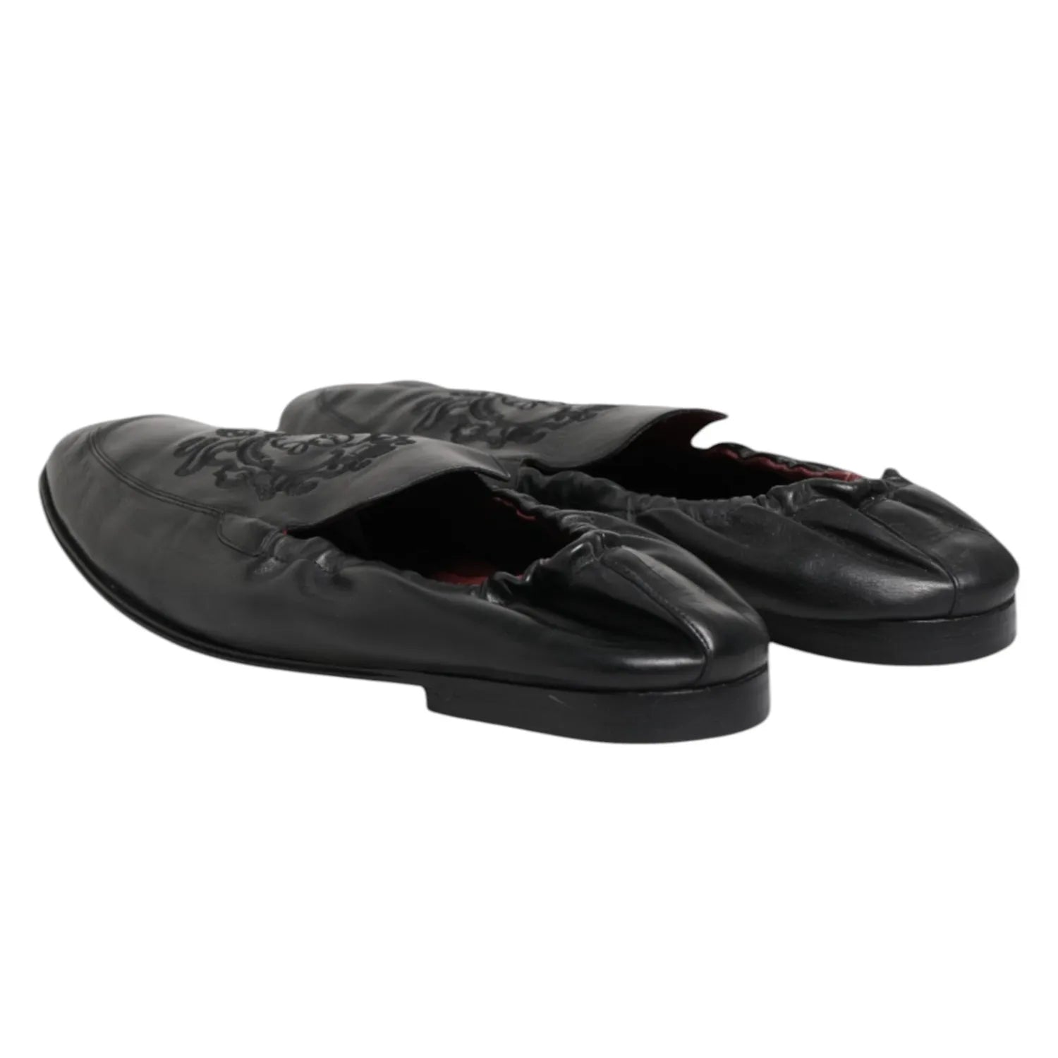 Dolce & Gabbana Black Leather Slip On Men Flat Loafers Shoes