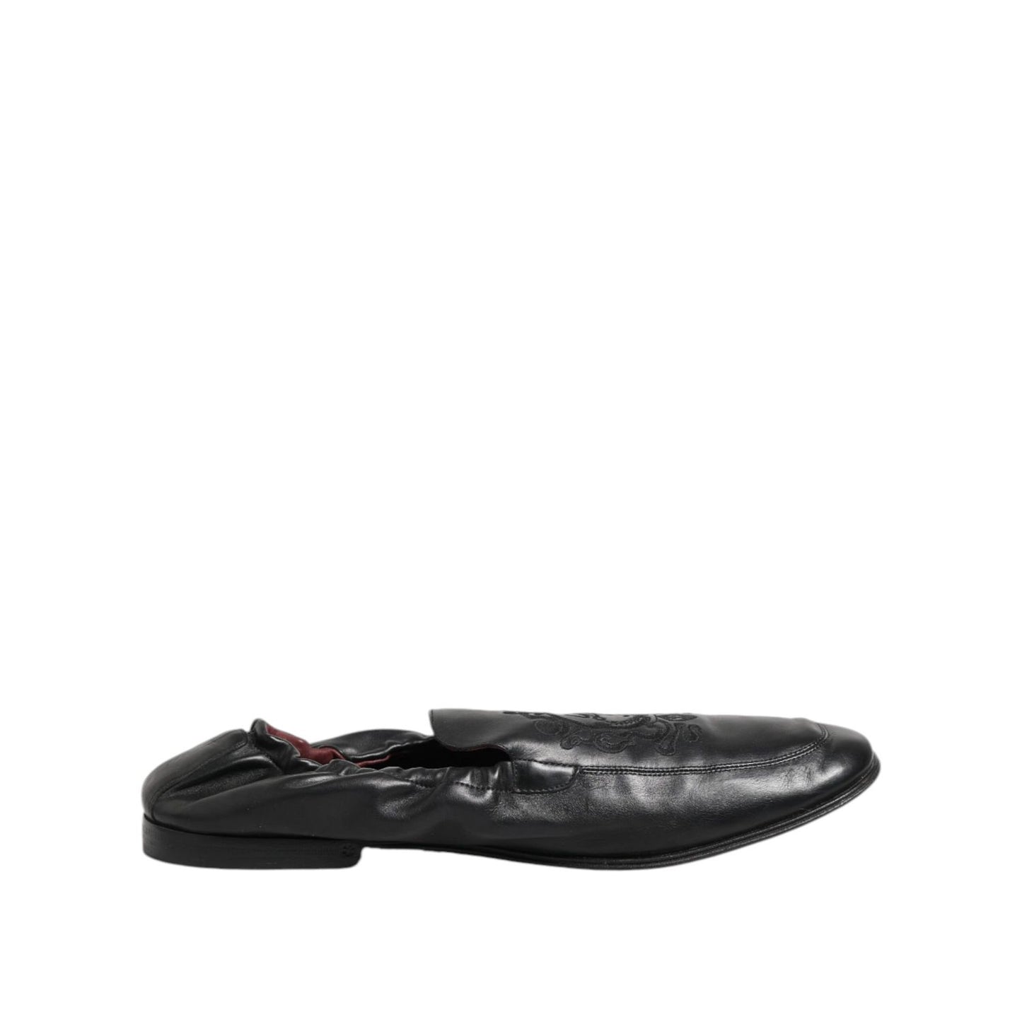 Dolce & Gabbana Black Leather Slip On Men Flat Loafers Shoes Dolce & Gabbana