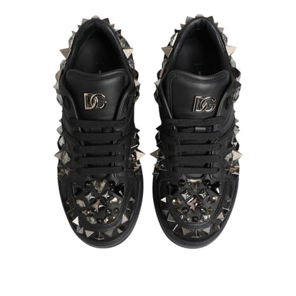 Dolce & Gabbana Black Leather Studded Low Top Sneakers Shoes