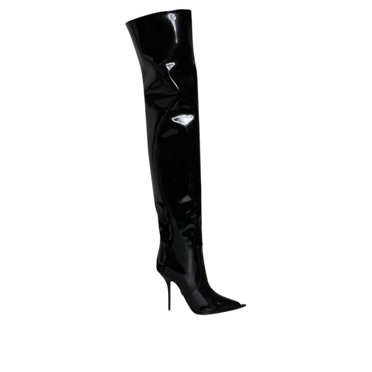 Dolce & Gabbana Black Patent Leather Knee High Boots Shoes Dolce & Gabbana