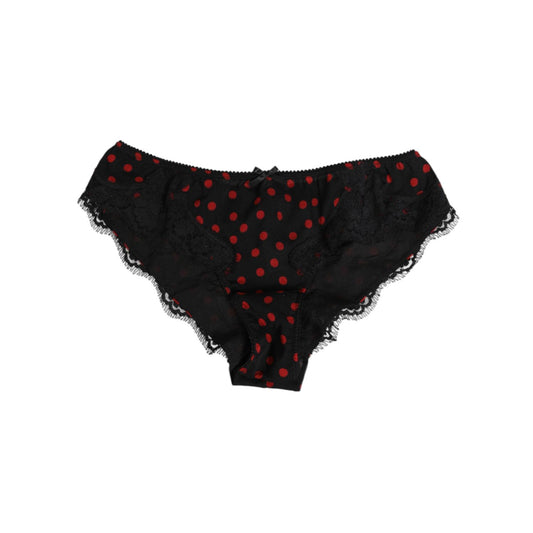 Dolce & Gabbana Black Polka Dotted Silk Low Waist Panty Underwear Dolce & Gabbana