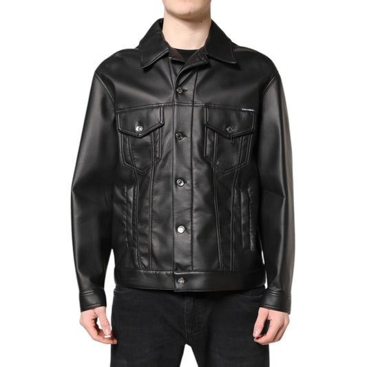 Dolce & Gabbana Black Polyester Button Down Biker Jacket Dolce & Gabbana