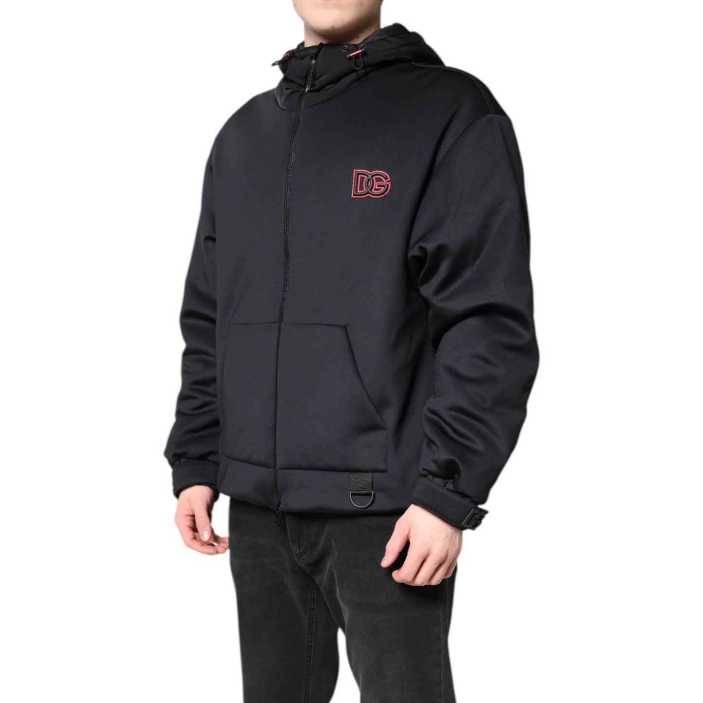 Dolce & Gabbana Black Polyester DG Hooded Full Zip Jacket Dolce & Gabbana