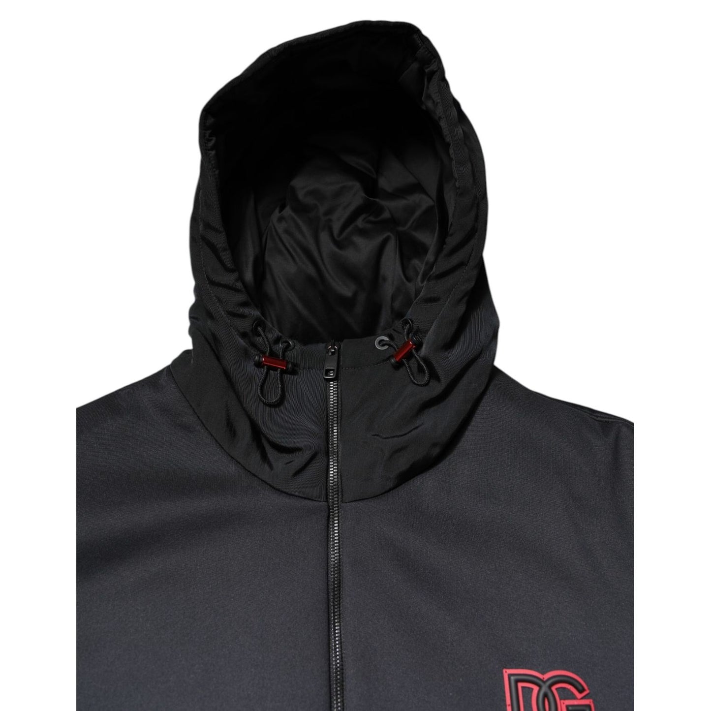 Dolce & Gabbana Black Polyester DG Hooded Full Zip Jacket Dolce & Gabbana