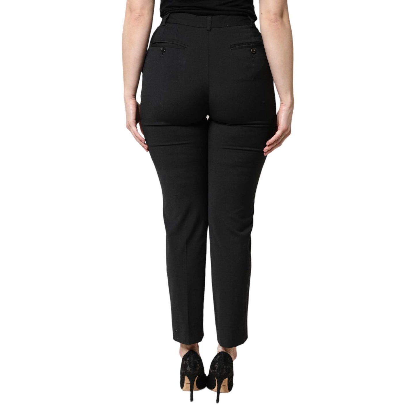 Dolce & Gabbana Black Polyester High Waist Slim Pants Dolce & Gabbana