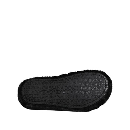 Dolce & Gabbana Black Polyester Velvet Slides Slipper Shoes